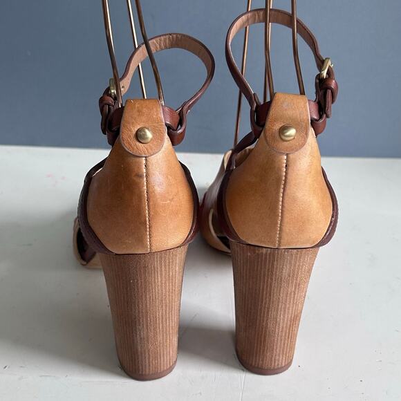 Sigerson Morrison heels size 9 colorblock orange wood Scandinavian studded MCM - Picture 6 of 12